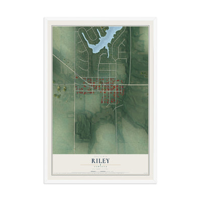 Map of Riley, Indiana, 12 x 18 inch print in a white wood frame