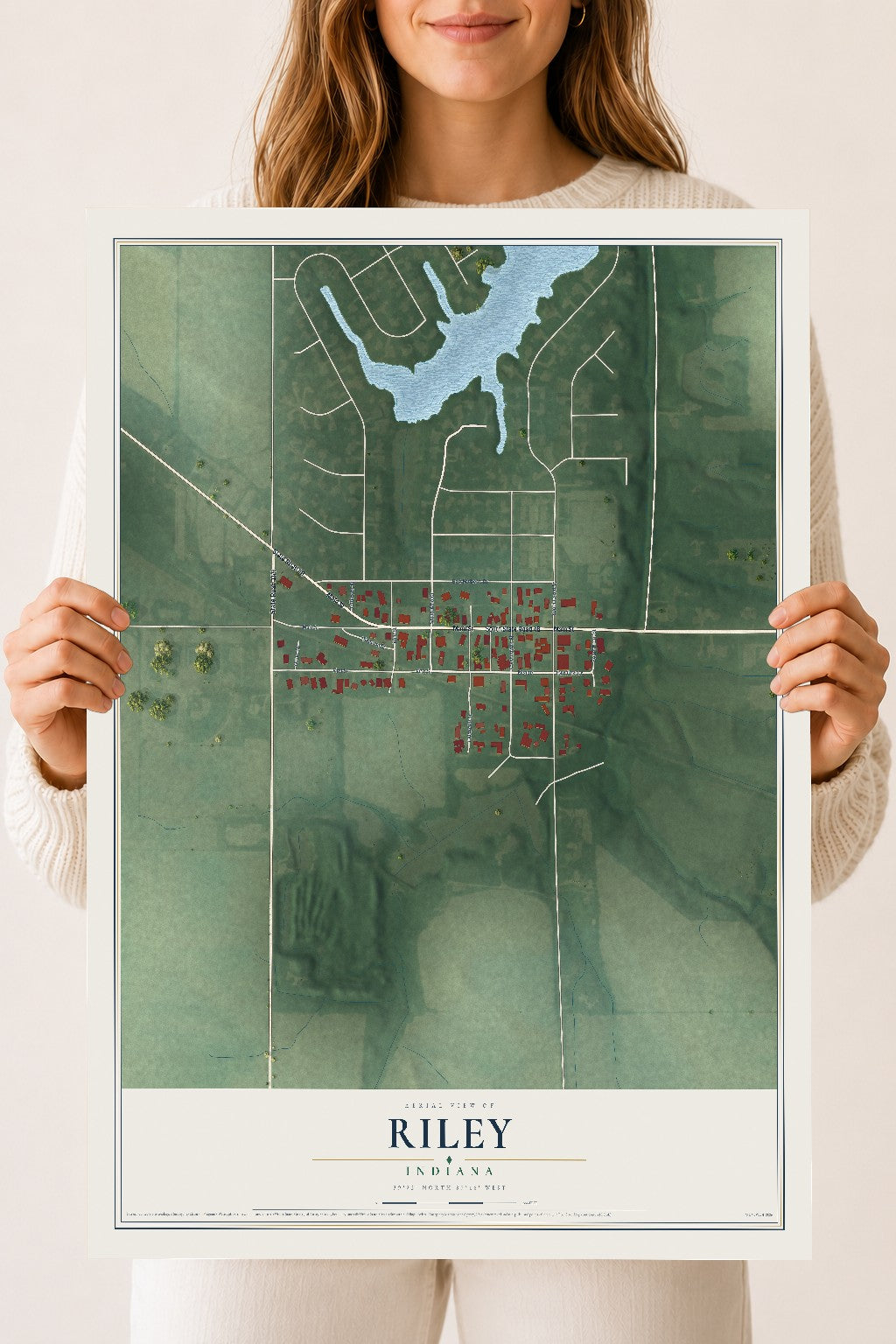 Map of Riley, Indiana, 18 x 24 inch unframed archival matte print