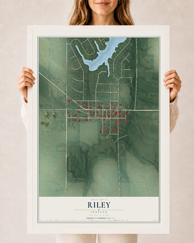 Map of Riley, Indiana, 24 x 36 inch print in a white wood frame