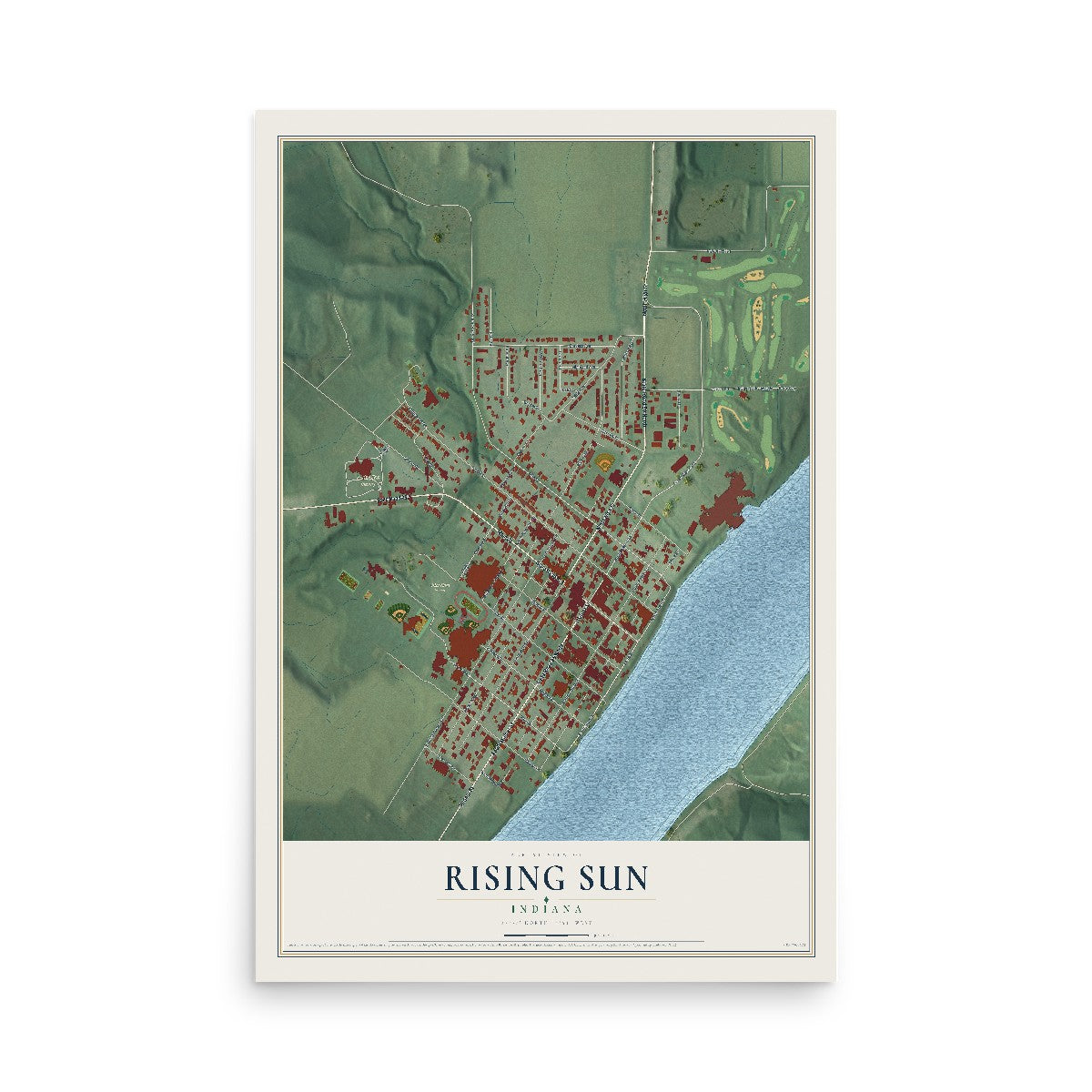 Map of Rising Sun, Indiana, 12 x 18 inch unframed archival matte print