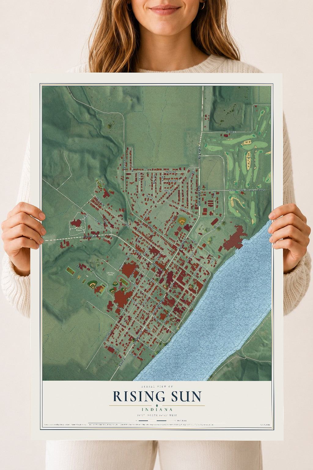 Map of Rising Sun, Indiana, 18 x 24 inch unframed archival matte print