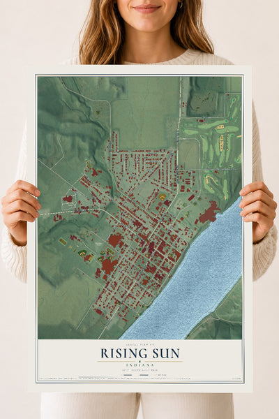 Map of Rising Sun, Indiana, 18 x 24 inch unframed archival matte print