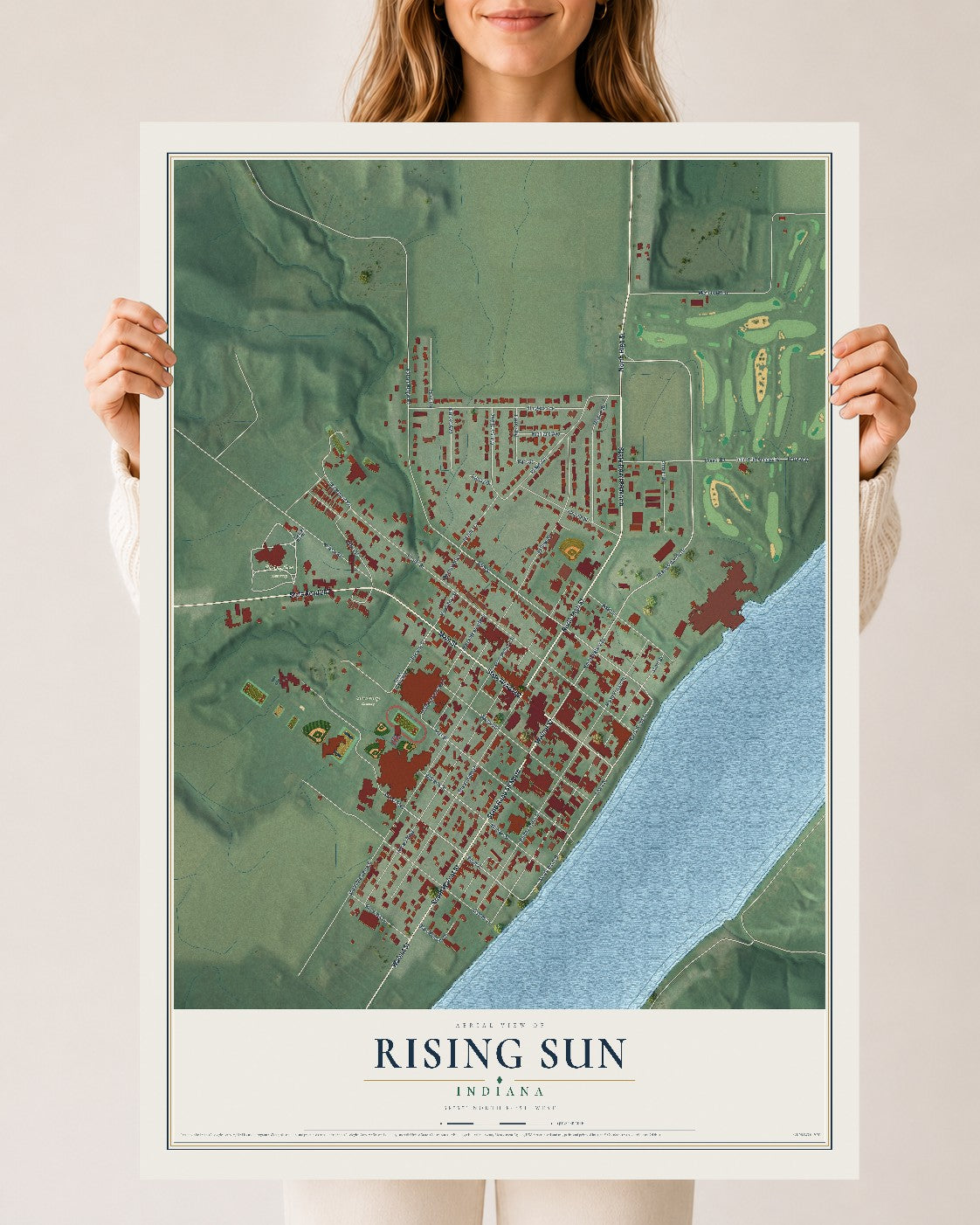 Map of Rising Sun, Indiana, 24 x 36 inch unframed archival matte print