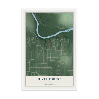 Map of River Forest, Indiana, 12 x 18 inch print in a white wood frame