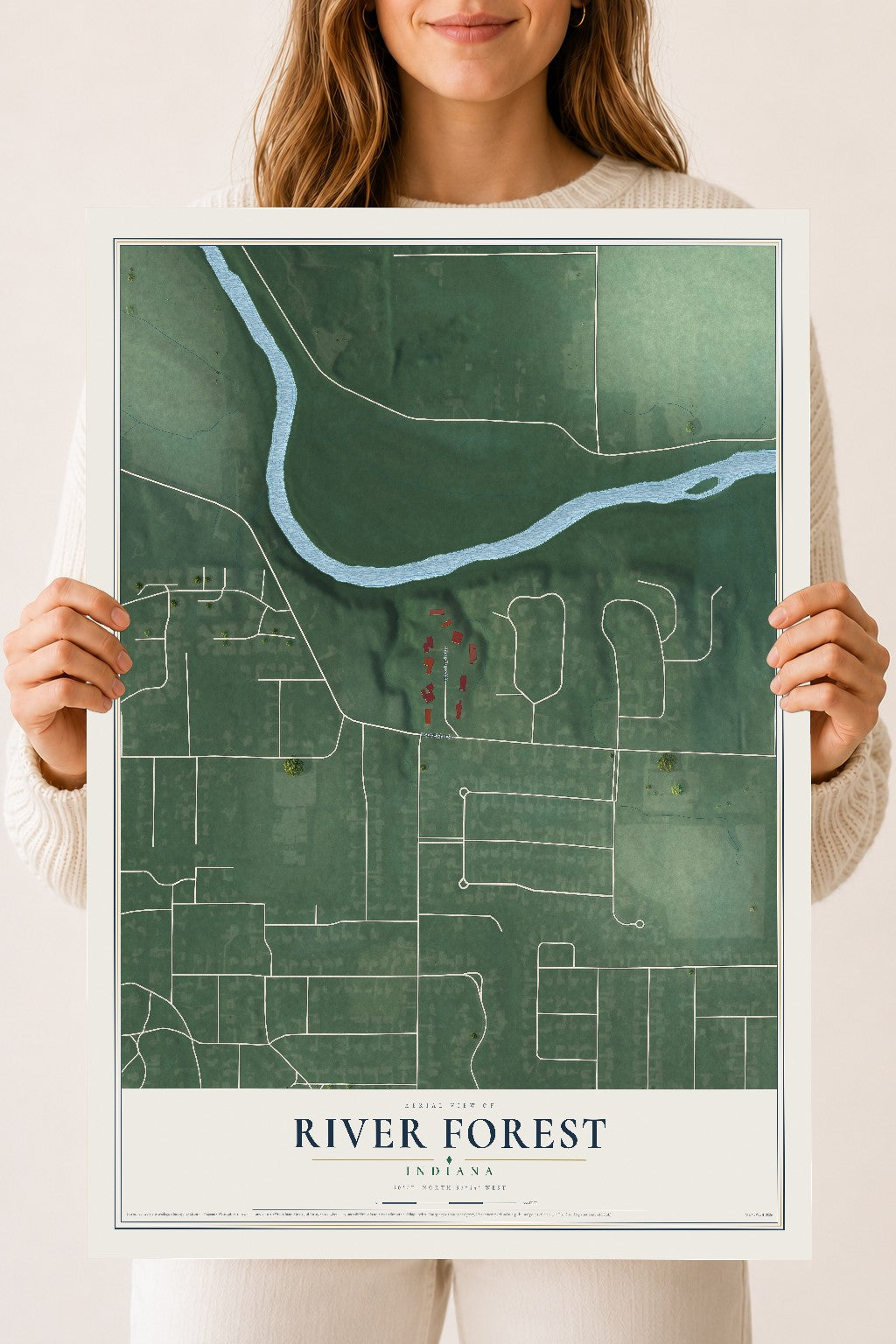 Map of River Forest, Indiana, 18 x 24 inch unframed archival matte print