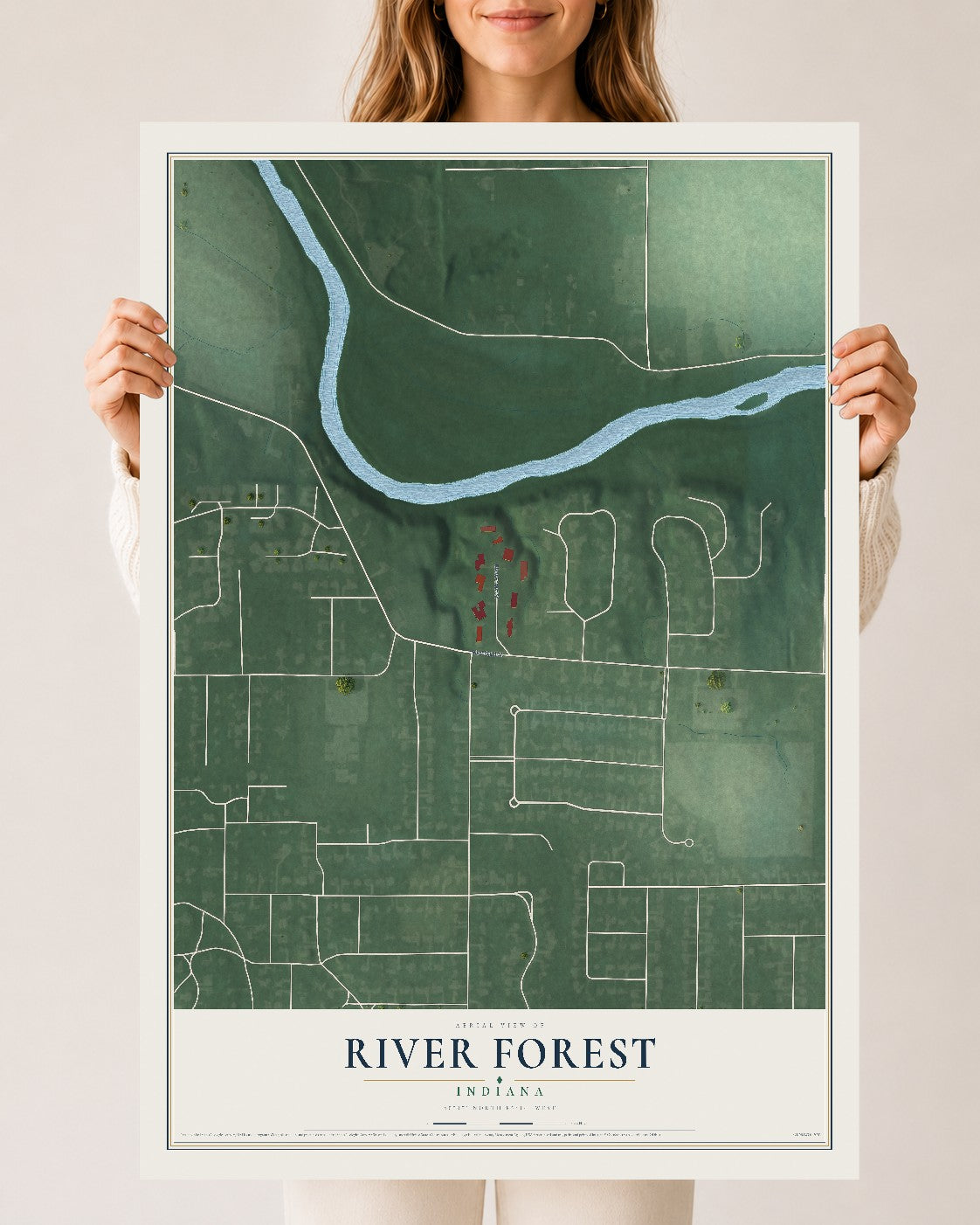 Map of River Forest, Indiana, 24 x 36 inch unframed archival matte print