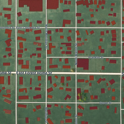 Close-up of the map of Roachdale, Indiana print showing street and building detail