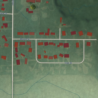 Second close-up of the map of Roachdale, Indiana print showing more streets and buildings