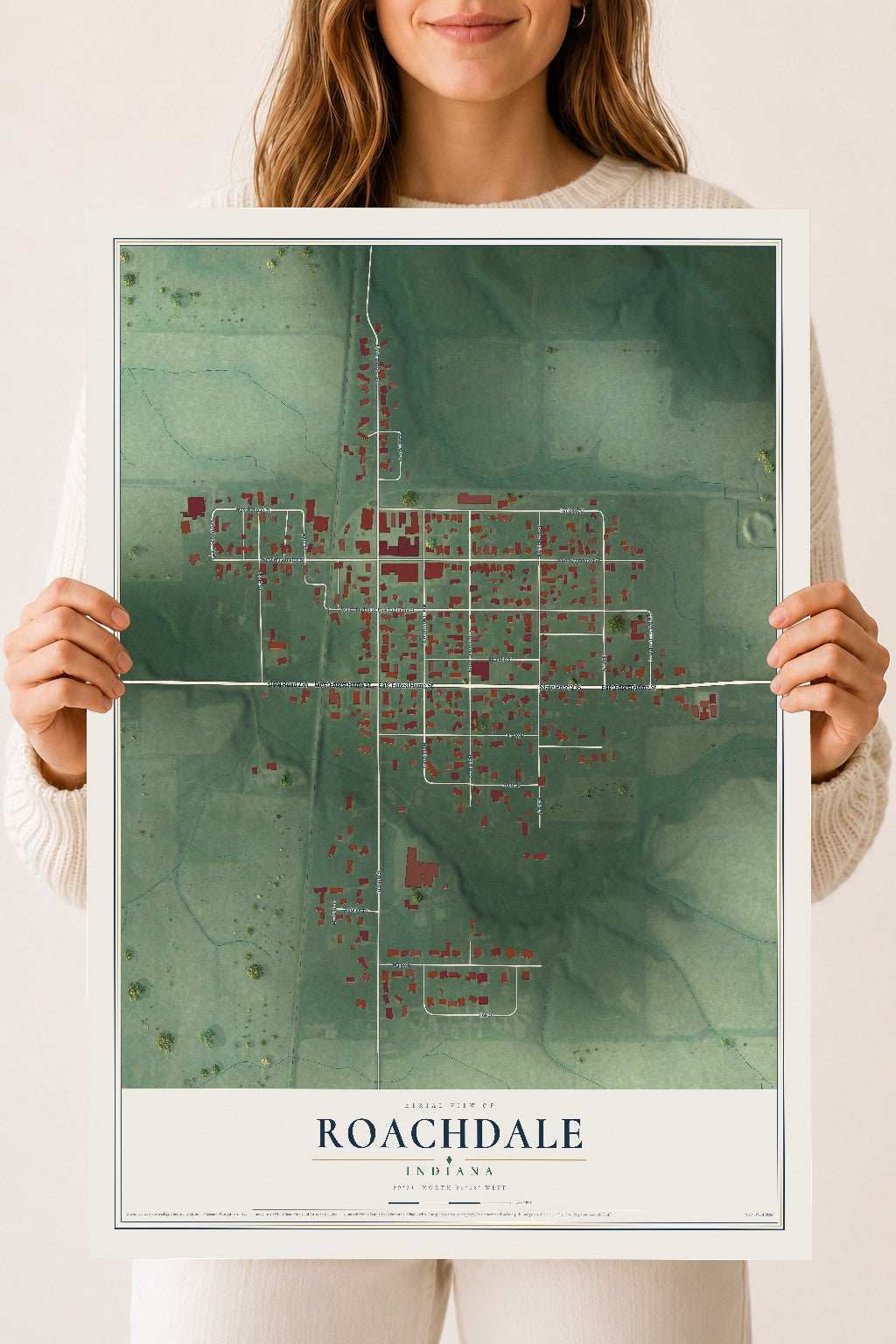 Map of Roachdale, Indiana, 18 x 24 inch unframed archival matte print