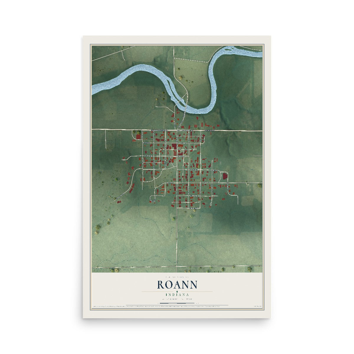 Map of Roann, Indiana, 12 x 18 inch unframed archival matte print
