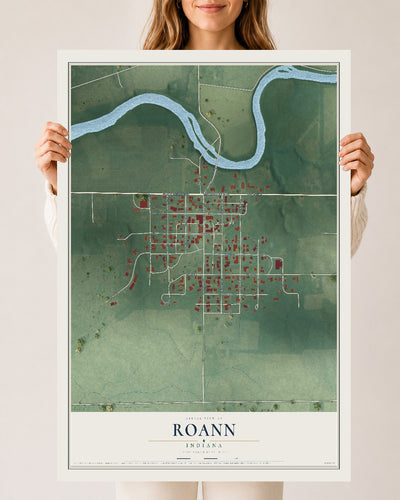 Map of Roann, Indiana, 24 x 36 inch unframed archival matte print