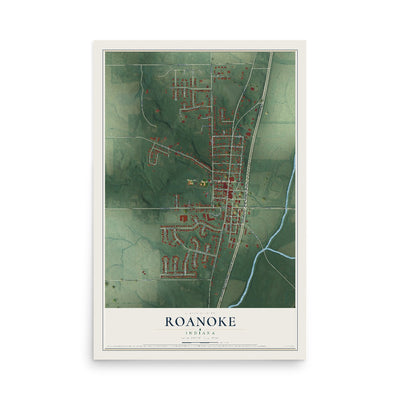 Map of Roanoke, Indiana, 12 x 18 inch unframed archival matte print