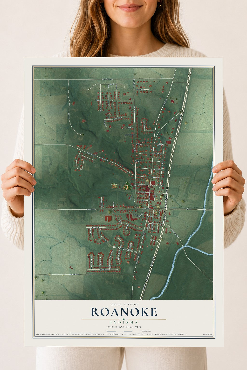 Map of Roanoke, Indiana, 18 x 24 inch unframed archival matte print