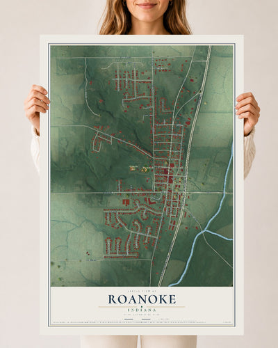 Map of Roanoke, Indiana, 24 x 36 inch unframed archival matte print