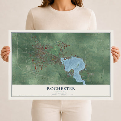 Map of Rochester, Indiana, 12 x 18 inch unframed archival matte print