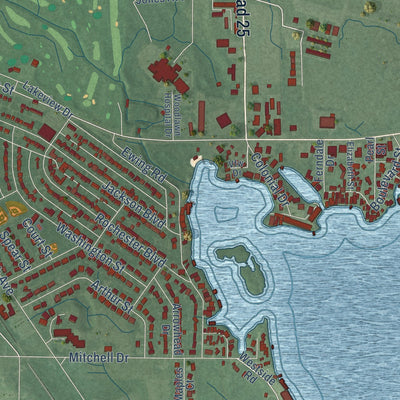 Second close-up of the map of Rochester, Indiana print showing more streets and buildings