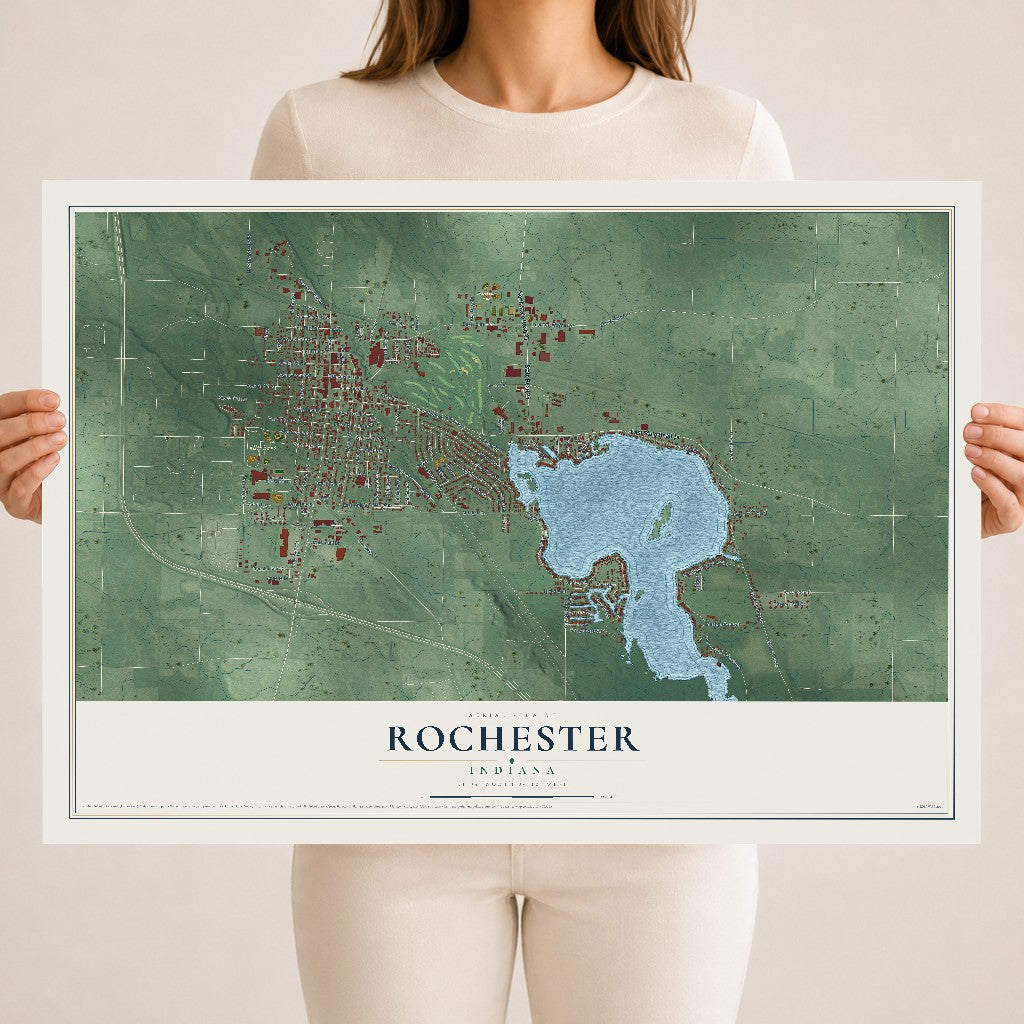 Map of Rochester, Indiana, 18 x 24 inch unframed archival matte print