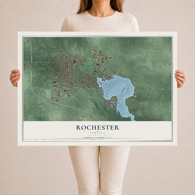 Map of Rochester, Indiana, 24 x 36 inch unframed archival matte print