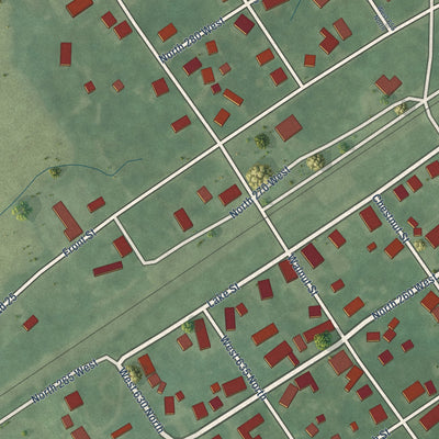 Close-up of the map of Rockfield, Indiana print showing street and building detail