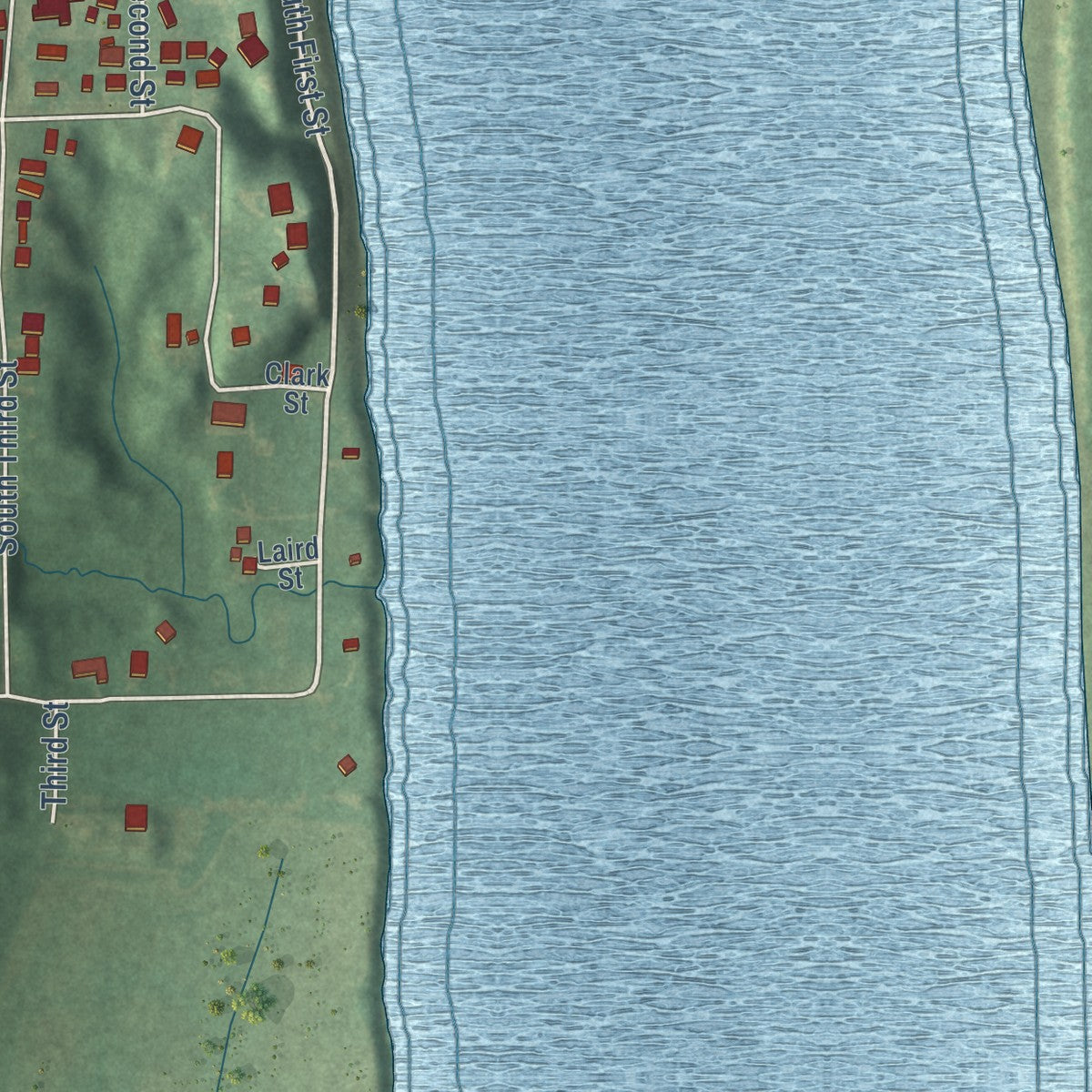 Second close-up of the map of Rockport, Indiana print showing more streets and buildings