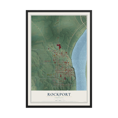 Map of Rockport, Indiana, 12 x 18 inch print in a black wood frame