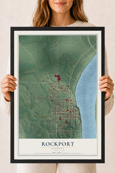 Map of Rockport, Indiana, 18 x 24 inch print in a black wood frame