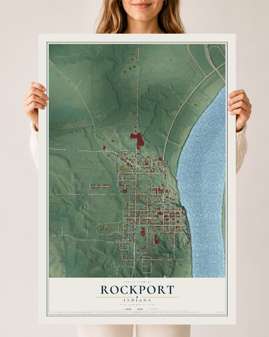 Map of Rockport, Indiana, 24 x 36 inch unframed archival matte print