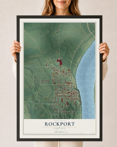 Map of Rockport, Indiana, 24 x 36 inch print in a black wood frame