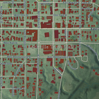 Close-up of the map of Rockville, Indiana print showing street and building detail