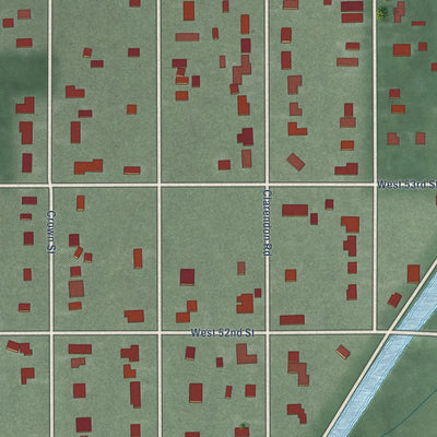 Close-up of the map of Rocky Ripple, Indiana print showing street and building detail