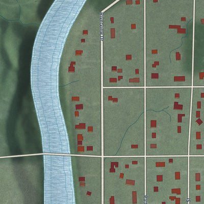 Second close-up of the map of Rocky Ripple, Indiana print showing more streets and buildings