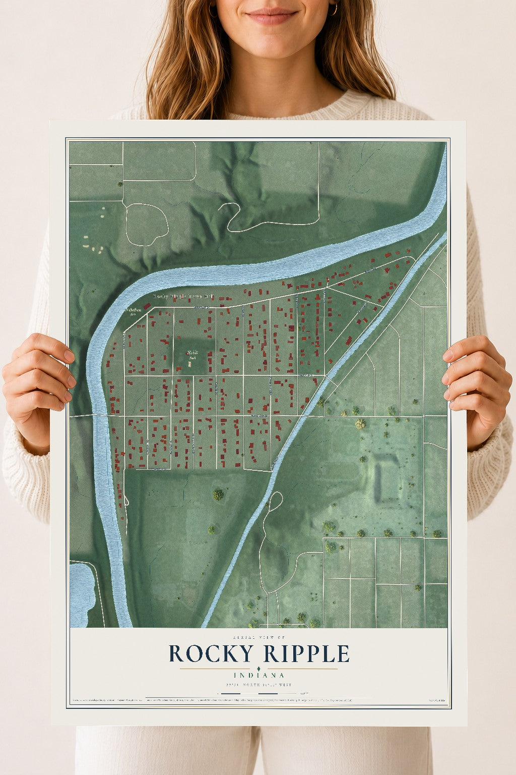 Map of Rocky Ripple, Indiana, 18 x 24 inch unframed archival matte print