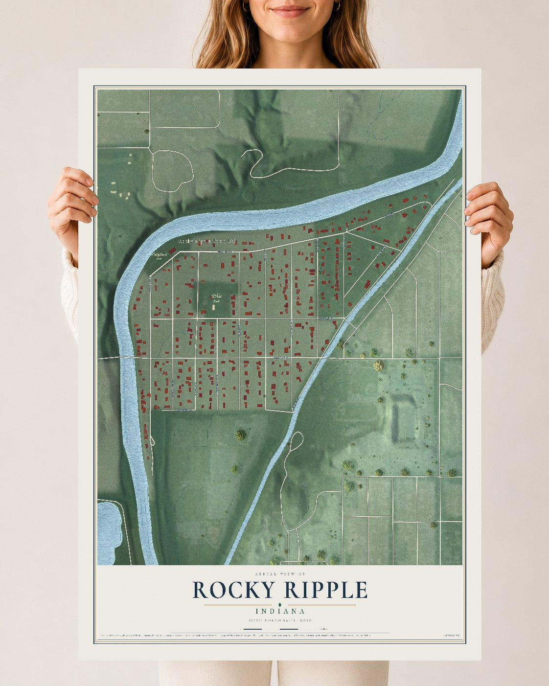 Map of Rocky Ripple, Indiana, 24 x 36 inch unframed archival matte print