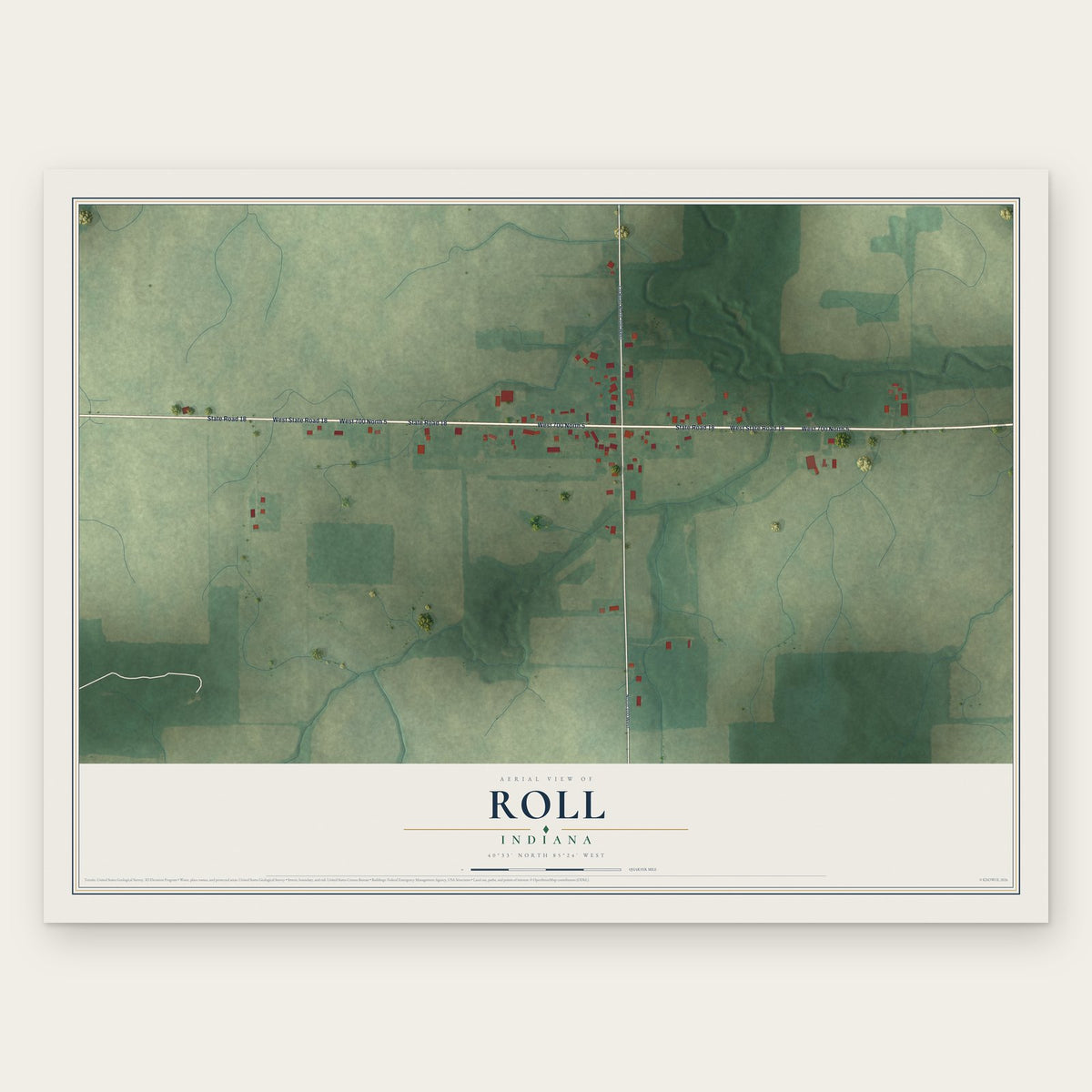 Roll, Indiana map print, the full design