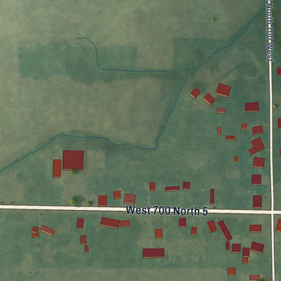 Close-up of the map of Roll, Indiana print showing street and building detail