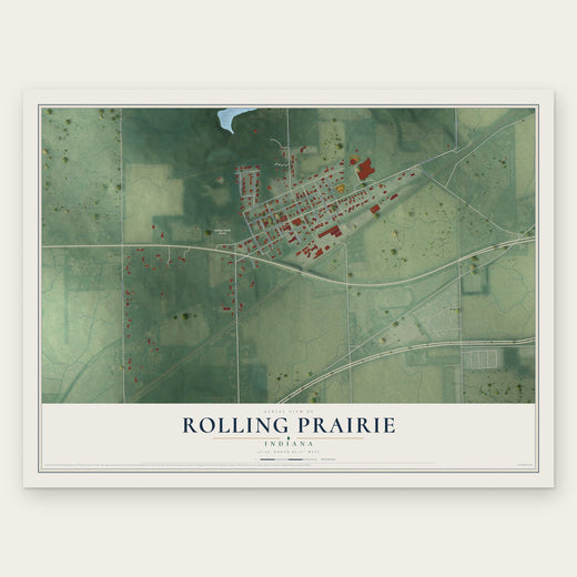 Rolling Prairie, Indiana map print, the full design