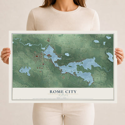 Map of Rome City, Indiana, 12 x 18 inch unframed archival matte print