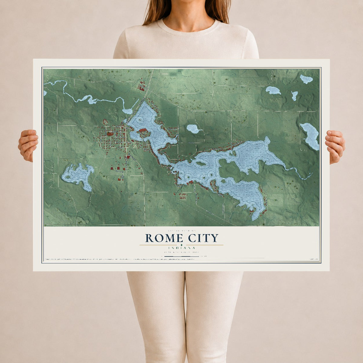 Map of Rome City, Indiana, 24 x 36 inch unframed archival matte print