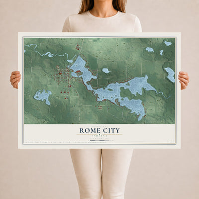 Map of Rome City, Indiana, 24 x 36 inch unframed archival matte print