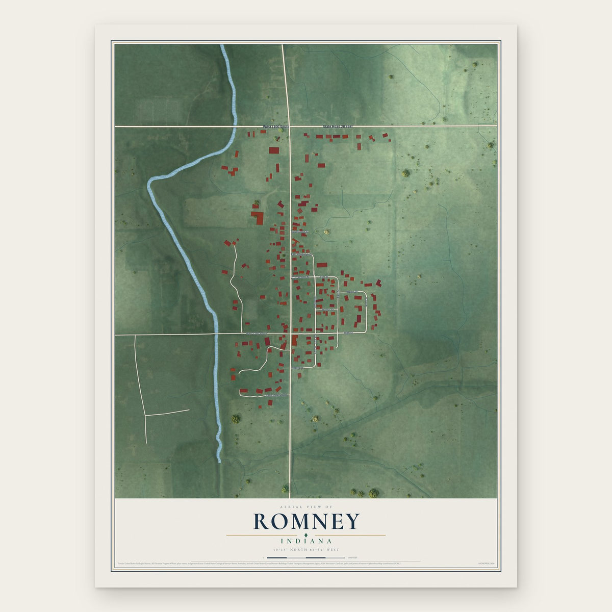 Romney, Indiana map print, the full design
