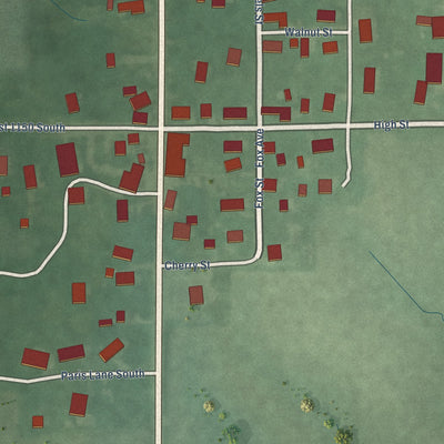 Close-up of the map of Romney, Indiana print showing street and building detail