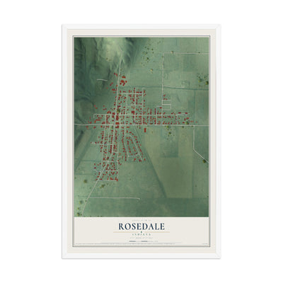 Map of Rosedale, Indiana, 12 x 18 inch print in a white wood frame