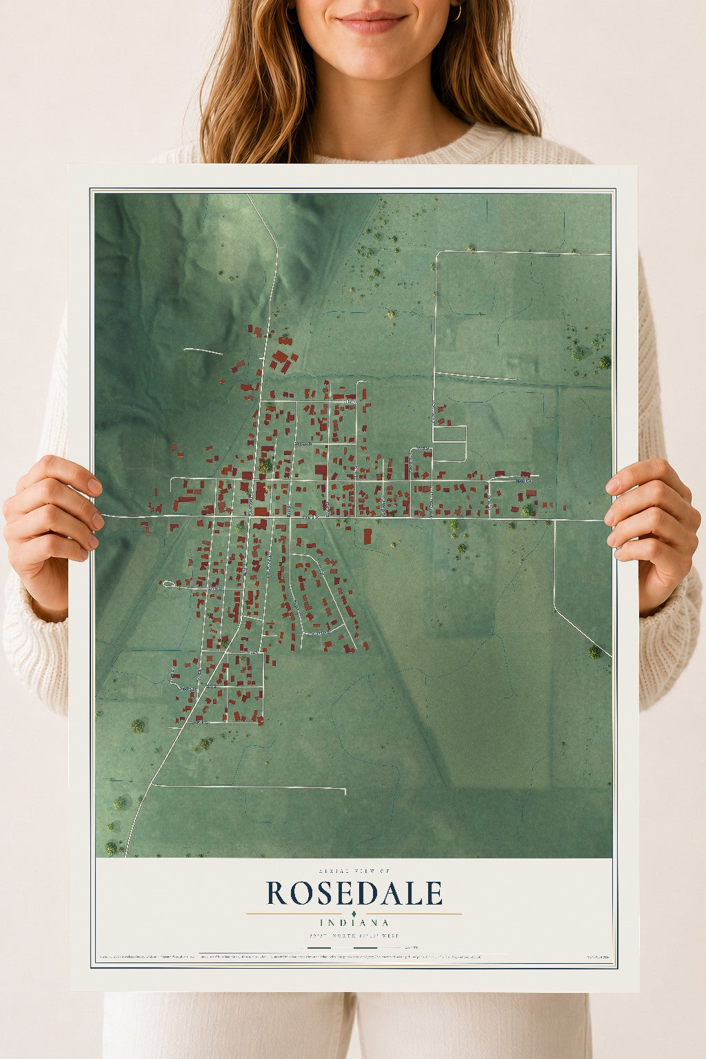 Map of Rosedale, Indiana, 18 x 24 inch unframed archival matte print
