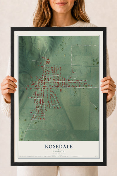 Map of Rosedale, Indiana, 18 x 24 inch print in a black wood frame