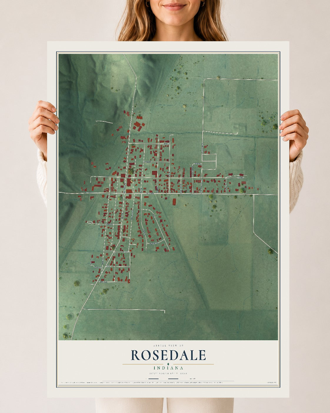 Map of Rosedale, Indiana, 24 x 36 inch unframed archival matte print