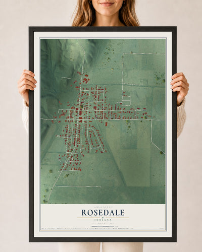 Map of Rosedale, Indiana, 24 x 36 inch print in a black wood frame