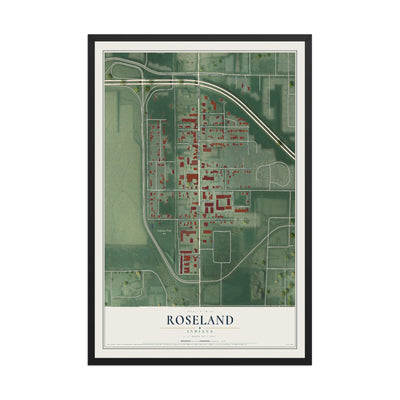Map of Roseland, Indiana, 12 x 18 inch print in a black wood frame