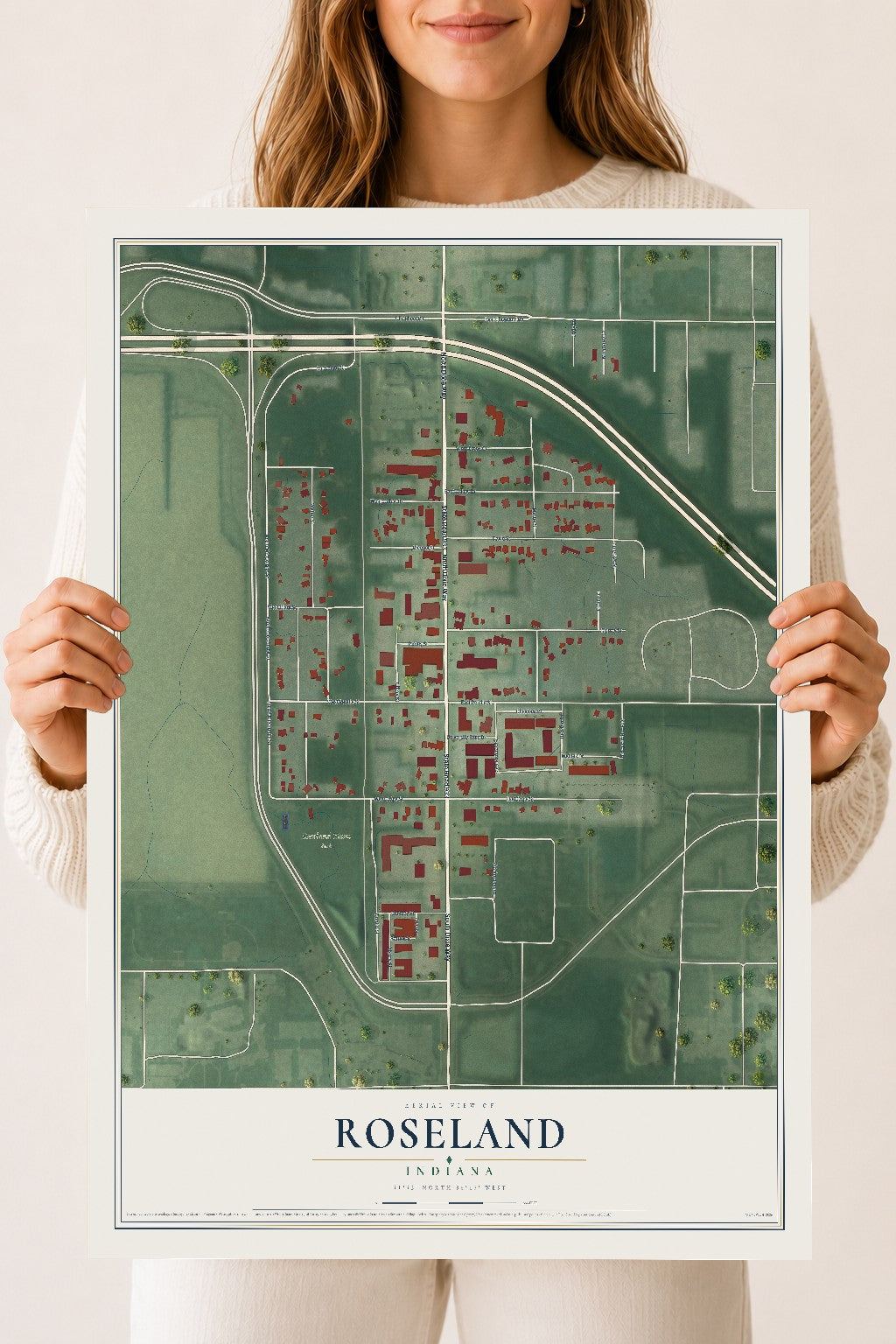 Map of Roseland, Indiana, 18 x 24 inch unframed archival matte print