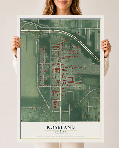 Map of Roseland, Indiana, 24 x 36 inch unframed archival matte print
