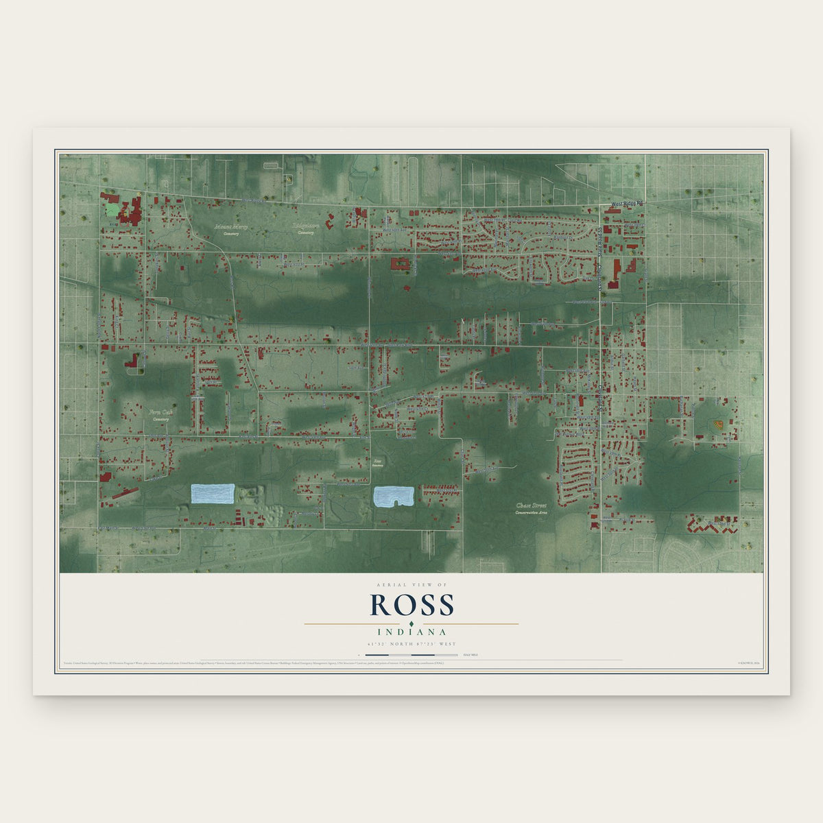 Ross, Indiana map print, the full design